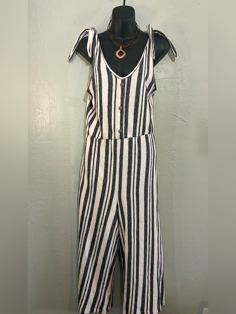 Jolt Black & White Striped Tie-Shoulder Jumpsuit